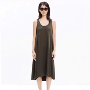 NWT Madewell Tank Swing Dress Ash Khaki Green Sleveless Tent A line Midi Small